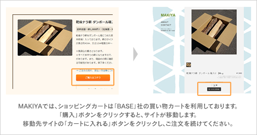 MAKIYAのショッピングカート（外部サイト）へ移動しますので、ご希望の数量を入力し、ご注文のお手続きをお願いいたします。